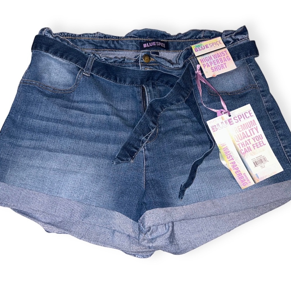 High Waist Paper Bag Jean Shorts